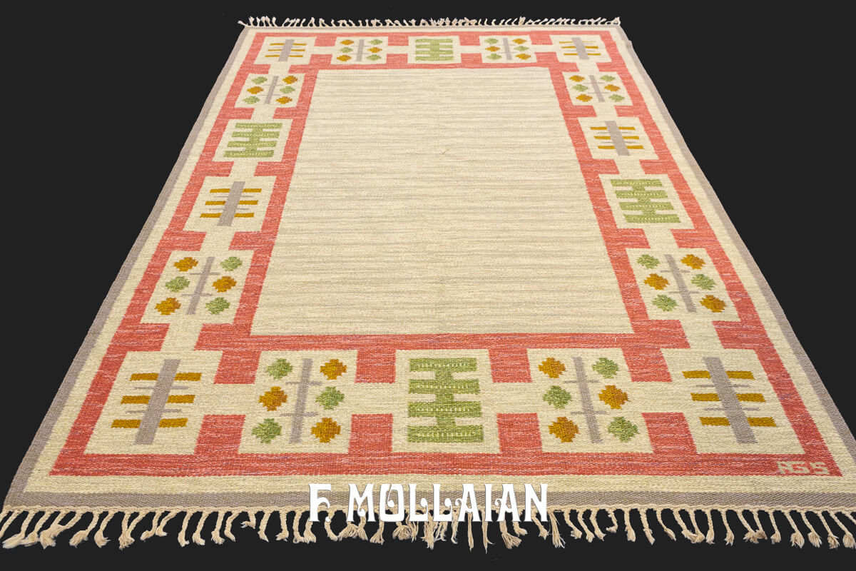 Scandinavian Rollakan Swedish Rug Beige/Pink Color n°:244398